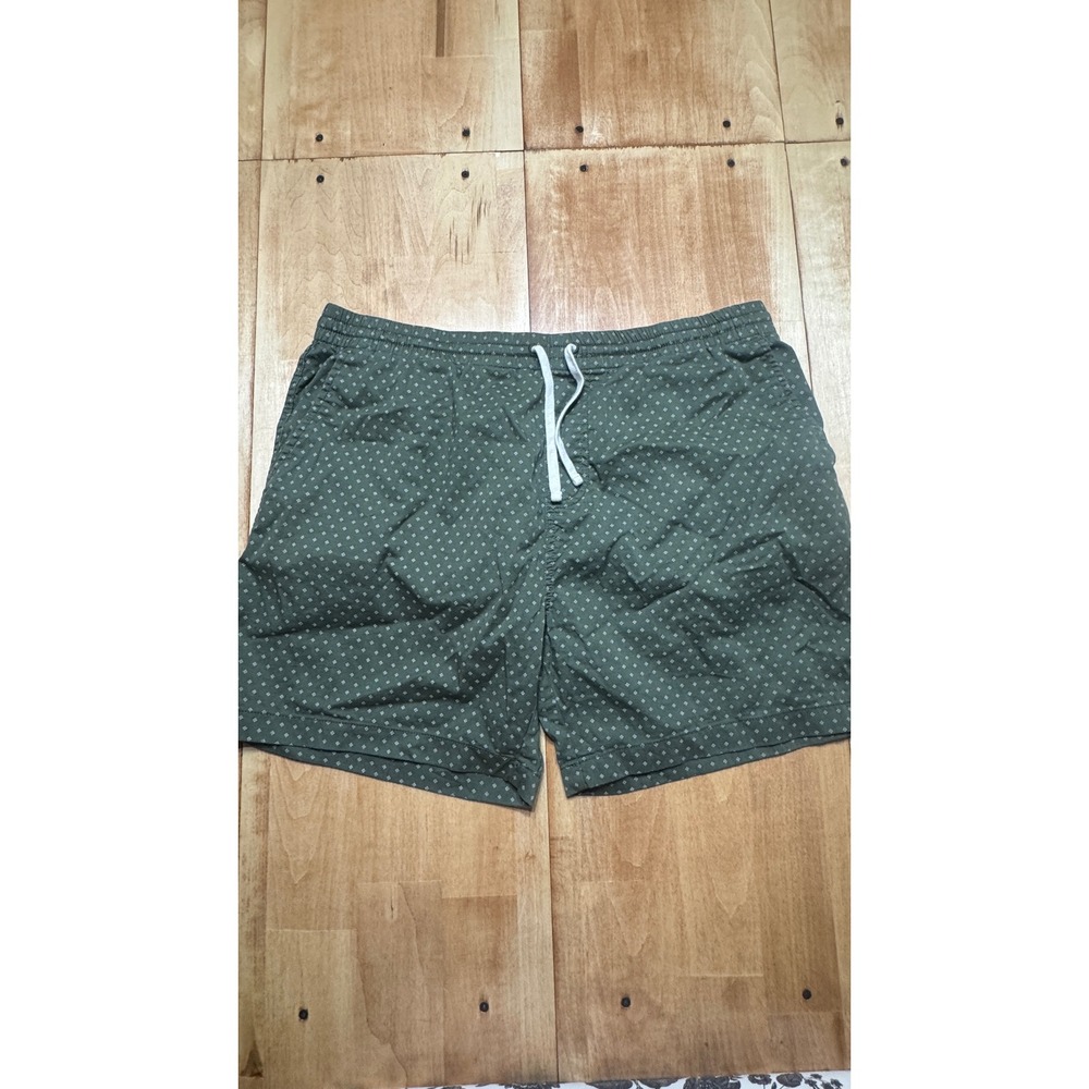 J.Crew Men XL Olive Green Geometric Print Re-Imagined Dock Shorts Stretch Cotton